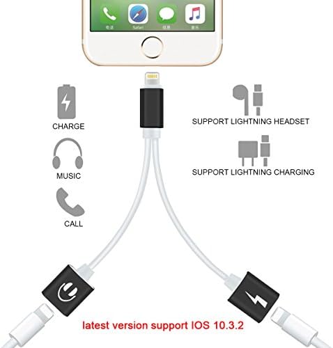 Dual lightning Adapter for iphone 7/7 plus/6/6 plus, 2 in 1 lighting Aux headphone adapter for iphone, Support Call,Charging and Music Control, Compatible with iOS 10.3.2