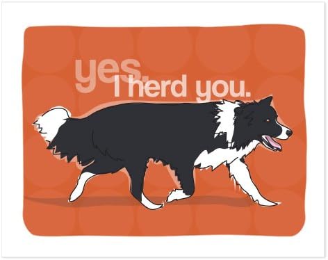 Border Collie Art - Yes I Herd You Dog Art Poster Sign Prints with Funny Sayings - 5 by 7 inches