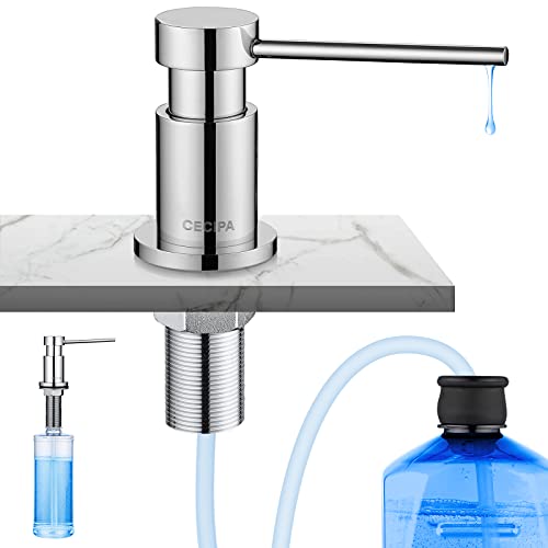 CECIPA Built-in Soap Dispenser for Kitchen, Sink Soap Dispenser with 300ml Bottle and 1.2m Extension Hose, 360° Swivel Pump, Chrome