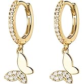 SLUYNZ Solid 925 Sterling Silver Butterfly Hoop Earrings for Women Teens Small CZ Hoop Earrings Dangle Huggie Earrings