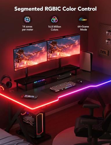 Govee RGBIC Gaming Lights, 3M Neon Rope Lights Soft Lighting for Gaming Desk, LED Strip Lights Syncing with Razer Chroma, Smart App Control, Support Cutting, Music Sync, Adapter (Only 2.4G Wi-Fi)