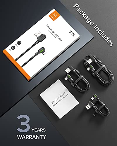 [3 Pack] USB C Cable, Mcdodo 90 Degree 3.1A QC3.0 Fast Charging Type C Cable, (0.5m+1.2m+3m) Braided Nylon Data Cord USB-C Charger for Samsung Galaxy S21 S20 S10 Note 20 10 Huawei Google Xiaomi etc.