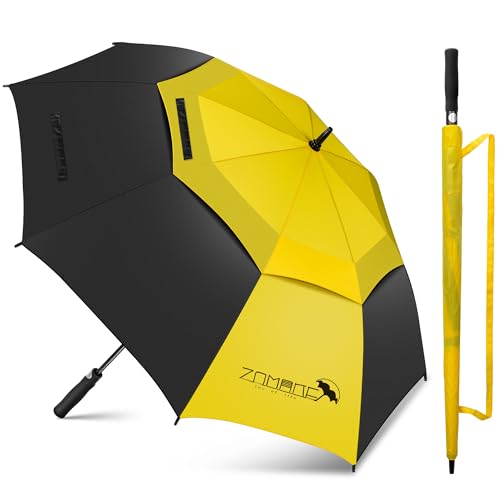 ZOMAKE Regenschirm Groß Sturmfest XL - 62 Zoll Großer Golfschirm Automatik, Zweifarbig (Gelb-schwarz), Winddichter Partnerschirm Stabil für 2-3 Person