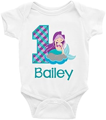 Blu Magnolia Co Baby Girls' Mermaid 1st Birthday Outfit | Personalized with any Name (24 Months, White)