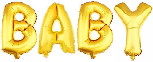 Aerfas 32 Inch Letters "BABY" Group Shaped Foil Balloons, for Baby Shower Bridal Wedding Celebration Birthday Party Decoration Supplies (Gold)