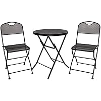 Sale Finnhomy New Design Mesh 3 Piece Rust Proof Metal Folding Outdoor Patio Furniture Set Outdoor Bistro Table Chair Garden Backyard Pool Side Balcony Party Wedding Event Banquet Holiday Foldable Black