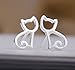 S.Leaf Tiny Sterling Silver Stud Earrings Bird Leaf Cat Earrings for Woman (cat)