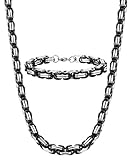 Jstyle 8mm Stainless Steel Mens Necklace Bracelet Set Byzantine Chain Black 22-30 inch