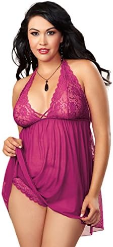 GaGu Women Sexy Lingerie Lace Sleepwear Halter Babydoll V-String Plus Size Nightwear (XL, Purple)