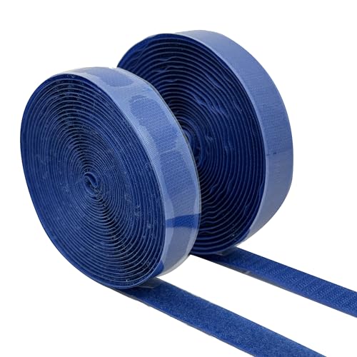 Photo 1 of (16 FT x 3/4 Inch) Strips with Adhesive for Fabric, Stick On for Fabric, No Sew Sticky Back for Clothes, Curtains - Heavy Duty Double Sided Hook and Loop Hem Tape Fasteners, No Sewing No Iron, Blue