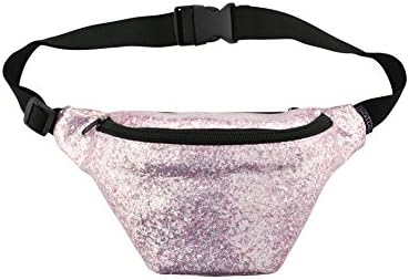 Glitter Fanny Pack with Hidden Pocket Perfect for Raves and Festivals (Pink)