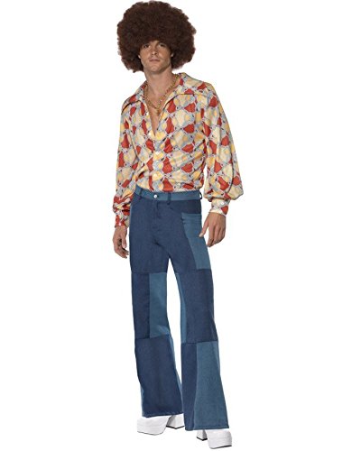 Smiffy's Men's Men's Patchwork Flares Denim Look 1970's Style