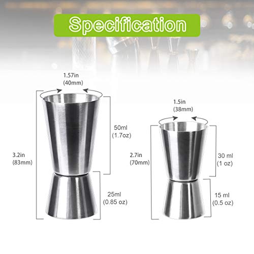 AIEVE 2 Stück Cocktail Messbecher Edelstahl Barmaß Jigger 15/30ml und 25/45ml Werkzeug Zubehör für Cocktails Spirituosen… – Bild 3