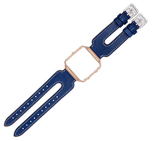 Rayability 2016 Double Buckle Cuff Band for Fitbit Blaze, Smart Watch Blaze Leather Armband Replacement Wristband Bracelet Plus Tool Pin, Blue, Frame not Included