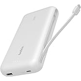 Belkin Portable Charger, Power Bank with Integrated Cable 20000 mAh 30W - Fast Charging USB C Power Delivery - iPhone 17, Air, Pro, Pro Max, iPad, AirPods, Apple Watch, Galaxy S25, & More - White