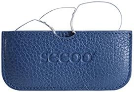 Seeoo Ultrathin reading glass in a leather pouch with sticker for phone, wallet, portfolio etc. (Power +2.50, Blue)