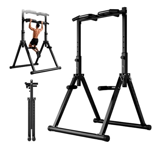 GOHOMKIC Barra de Dominadas Plegable Equipo de Entrenamiento Multifuncional | Estación de Barra de Inmersión de Gimnasio en Casa para Pull Ups, Dips, Barra Fija, Altura Ajustable