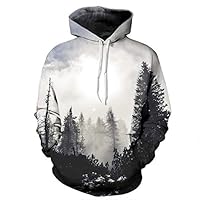 DSstyles Men/Women 3D Print Black and White Forest Hoodie Hooded Pullover Top