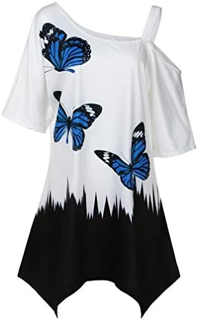FRC0LT Womens Tee Blouse, Butterfly Print Blouse Off Shoulder T-Shirt Short Sleeve Casual Tops (M, White)
