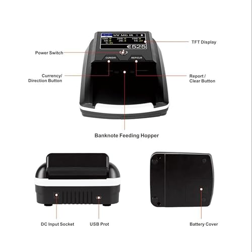 CRONY Money Bill Counter machine - 5-in-1 Compact and Portable High-Speed Cash Counting UV MG IR Paper Quality Currency for SAR AED USD EUR RUB LBP CAD 120PCS /Min, CN-136