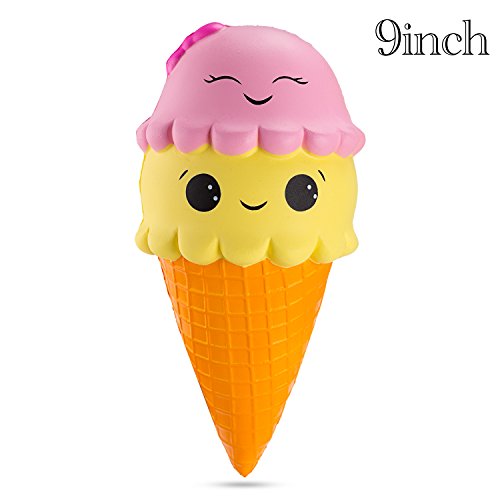 WATINC 9 inch Jumbo Three-color ice cream Squishes Lovely Toy Stress Relief Soft Toy Slow Rising Squeeze Toys(Three-color ice cream)