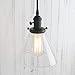 PERMO Pendant Lights Farmhouse Pendant Light with Funnel Flared Glass Clear Glass Shade Industrial Vintage Hanging Pendant Light Fixture Black