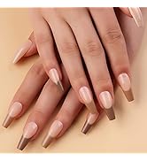 Senvenski French Tip Press On Nails 24pcs Fake Nails Medium Coffin Pink Acrylic Nails with Nail G...