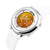 Bo Yi Kids Outdoor Sports Children's Waterproof Wrist Dress Watch With LED Digital Alarm Stopwatch Lightweight Silicone for Boy Girl - White