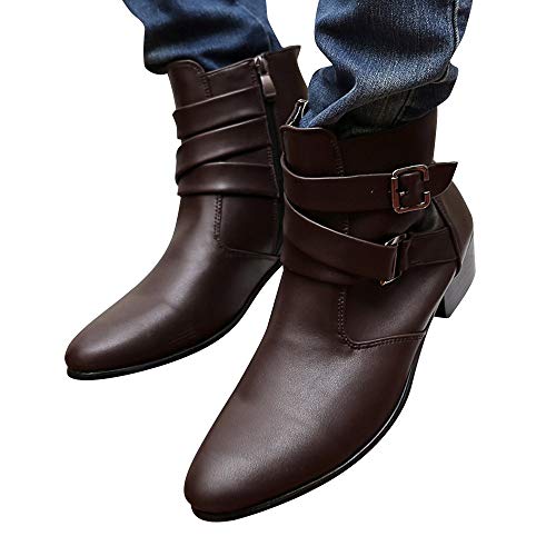 kaifongfu Ankle Boots Shoes Men PU Leader Motorcycle Ankle Shoes(Brown,46)