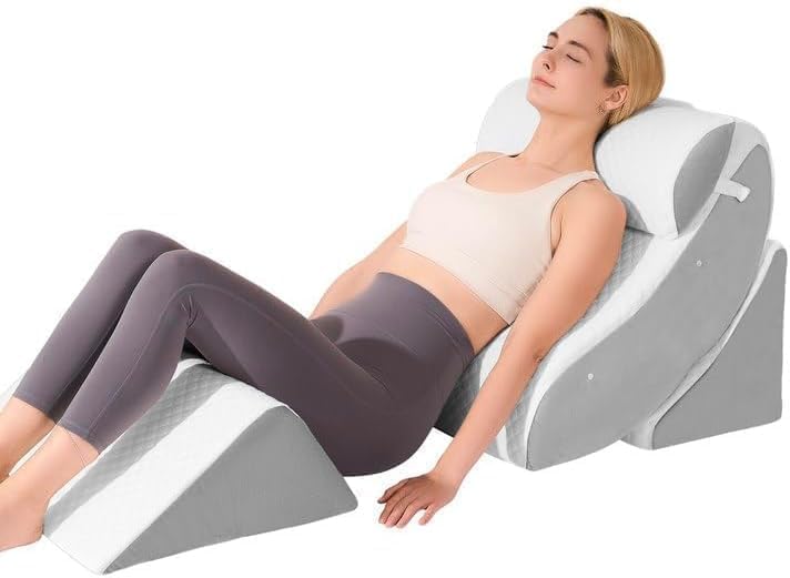 OAISZ 4 PCS Wedge Pillow Set for After Surgery, Adjustable Bed for Sleeping, Acid Reflux Relief, Post Surgery Recovery, Back Support, Leg Elevation, Memory Foam Orthopedic Bed Wedge Pillow Set, Gery Image