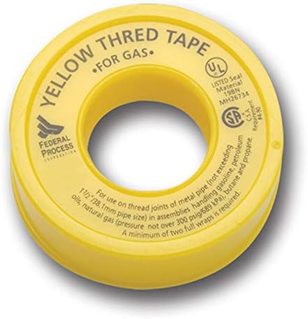 Gasoila Yellow PTFE High Density Thred Tape Roll, -450 to 550 Degree F Performance Temperature, 3.8 mil Thick, 260" Length, 1/2" Width, For Gas