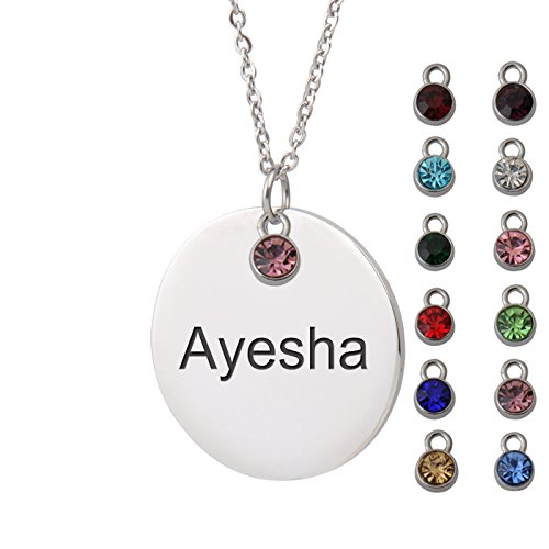 HUAN XUNCustom Name Necklace with Birthstone Engraved Disc Monogram Initial