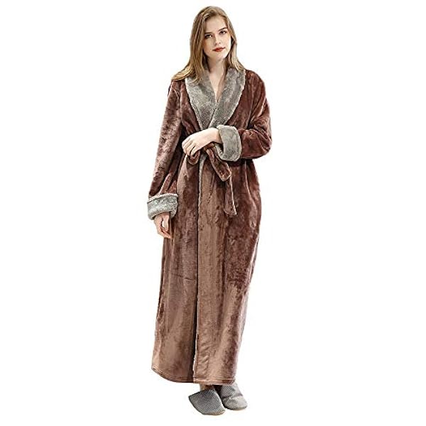 Caidienu Peignoir Femme Robe De Chambre Microfibre Flanelle Longue Hiver Peignoir