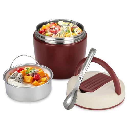 Romon Thermobehälter für Essen 1200ml, Thermoschüssel mit Deckel, Warmhaltebehälter aus Edelstahl mit Faltbaren Löffel Thermobox Lunchbox Thermo Kinder Erwachsene für Aufbewahrung von Suppen Brei
