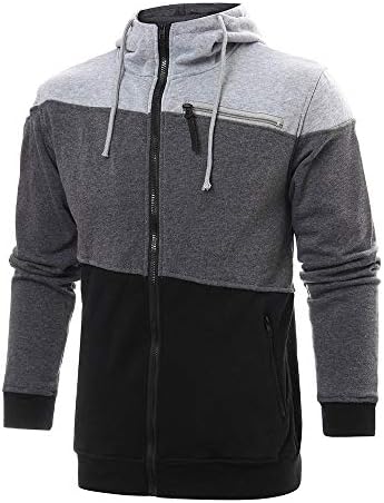 Mens Gym Stitching Zip Hoodie Sweatshirts, Workout Bodybuilding Fitted Muscle Slim Fit Hoody Jacket with Pockets