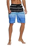 unitop Men's Swim Trunks Colortful Striped Beach Board Shorts with Lining
