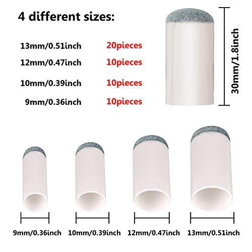 ABOAT 50 Pieces 4 Sizes Pool Cue Tips SlipOn Billiard Cue Tips