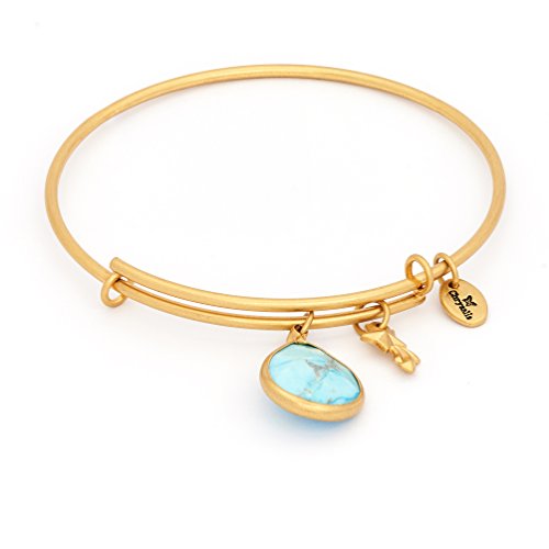 December Birthstone with Turquoise and Shooting Star Charms Expandable Bangle Bracelet, 14kt Gold Plated