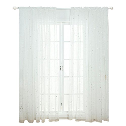 Norbi Fresh Floral Print Tulle Voile Door Window Rom Curtain Drape Panel Sheer Scarf Valances (White L)