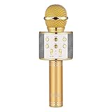Calie Original WS858 Wireless Karaoke Microphone, 4-in-1 Portable Bluetooth Speaker Player,Selfie Function for Apple iPhone Android Smartphone-Gold