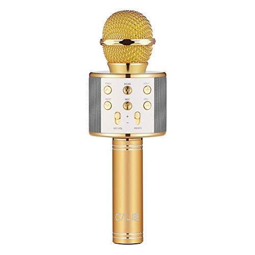 Calie Wireless Bluetooth Karaoke Microphone, 4-in-1 Portable Handheld Bluetooth Speaker Player,Selfie Function for Apple iPhone Android Smartphone-Gold