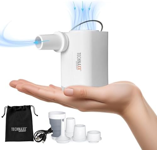 Mini Akku-Luftpumpe Pro TX-299-3600 mAh Wiederaufladbare Elektrische Luftpumpe mit Powerbank, LED-Licht, 5 Düsen, Aufbewahrungstasche - Tragbare Kabellose Luftpumpe für Aufblasbares