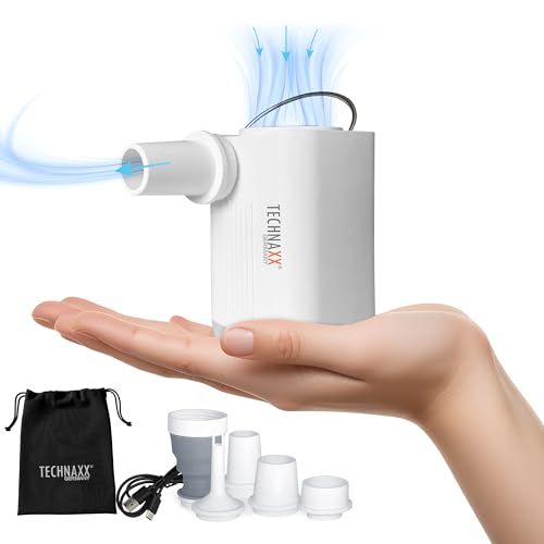 Mini Akku-Luftpumpe Pro TX-299-3600 mAh Wiederaufladbare Elektrische Luftpumpe mit Powerbank, LED-Licht, 5 Düsen, Aufbewahrungstasche - Tragbare Kabellose Luftpumpe für Aufblasbares
