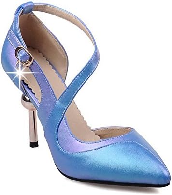 WeiPoot Women's Buckle Pointed Closed Toe PU Solid High-Heels Pumps-Shoes