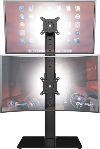 Dual Monitor Ständer - Vertikaler Stapelbildschirm Freistehender Monitor Haltung Für Zwei 13 bis 34 Zoll große Bildschirme mit drehbarem, neigbarem un