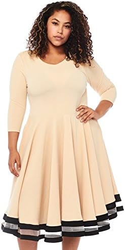 Staand Apparel Women's PLUS Color Blocked Hem Skater Dress - Tan 2XL