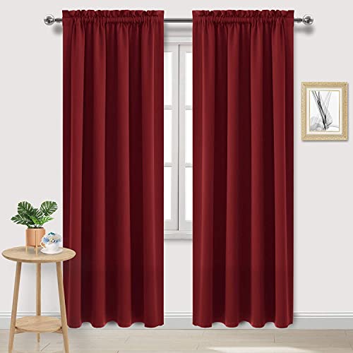 DWCN Blackout Curtains Room Darkening Thermal Insulated Bedroom Curtains Window Curtain Panels, 42 x 84 inches Long, Set of 2 Burgundy Rod Pocket Drapes — image 1