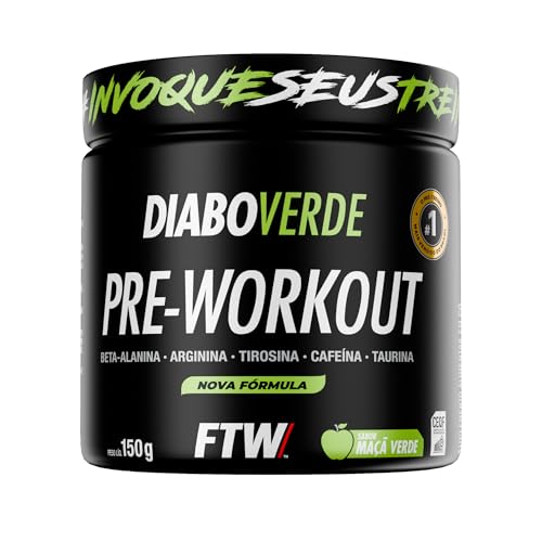 Pré Treino Pre Workout DIABO VERDE Pote 150g Sabor Maçã Verde FTW - Suplemento Com Cafeína, Aminoácidos Beta‑Alanina e Arginina para Treinos e Atividades Físicas