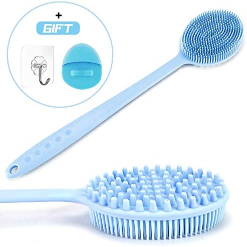 Chialstar Silicone Bath Body Brush Ultra-Soft BPA-Free Shower Back Scrubber with Long Bendable Handle for Man and Women (Blue)