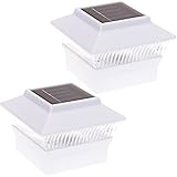 2 Pack Solar Powered 4 x 4 LED Fence Post Cap Lights for PVC Posts by GreenLighting (White)